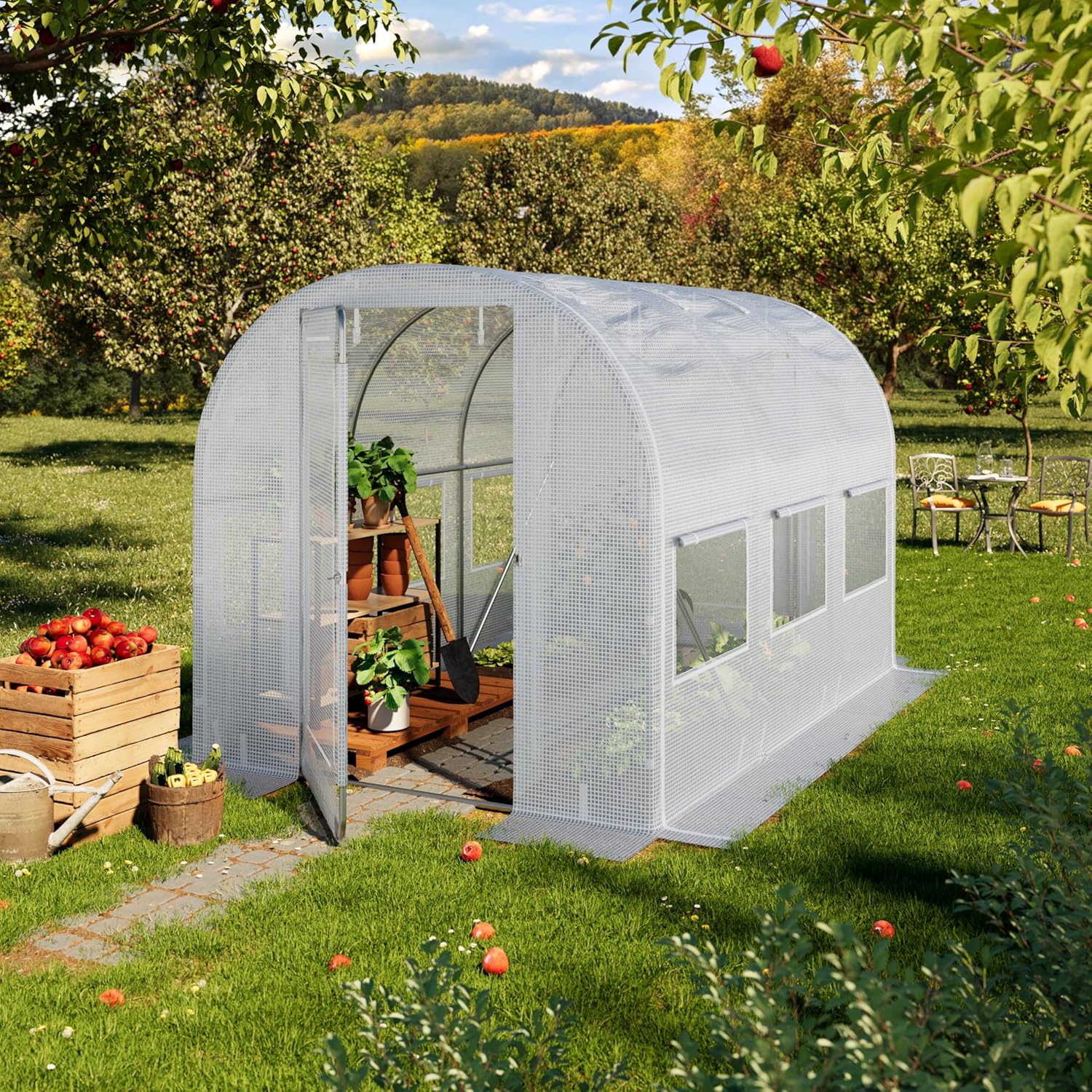 TOOLPORT Foliengewächshaus Gewächshaus 2x3m Premium mit schwenkbarer Türkonstruktion PE-Plane 180 g/m² weiß transparent