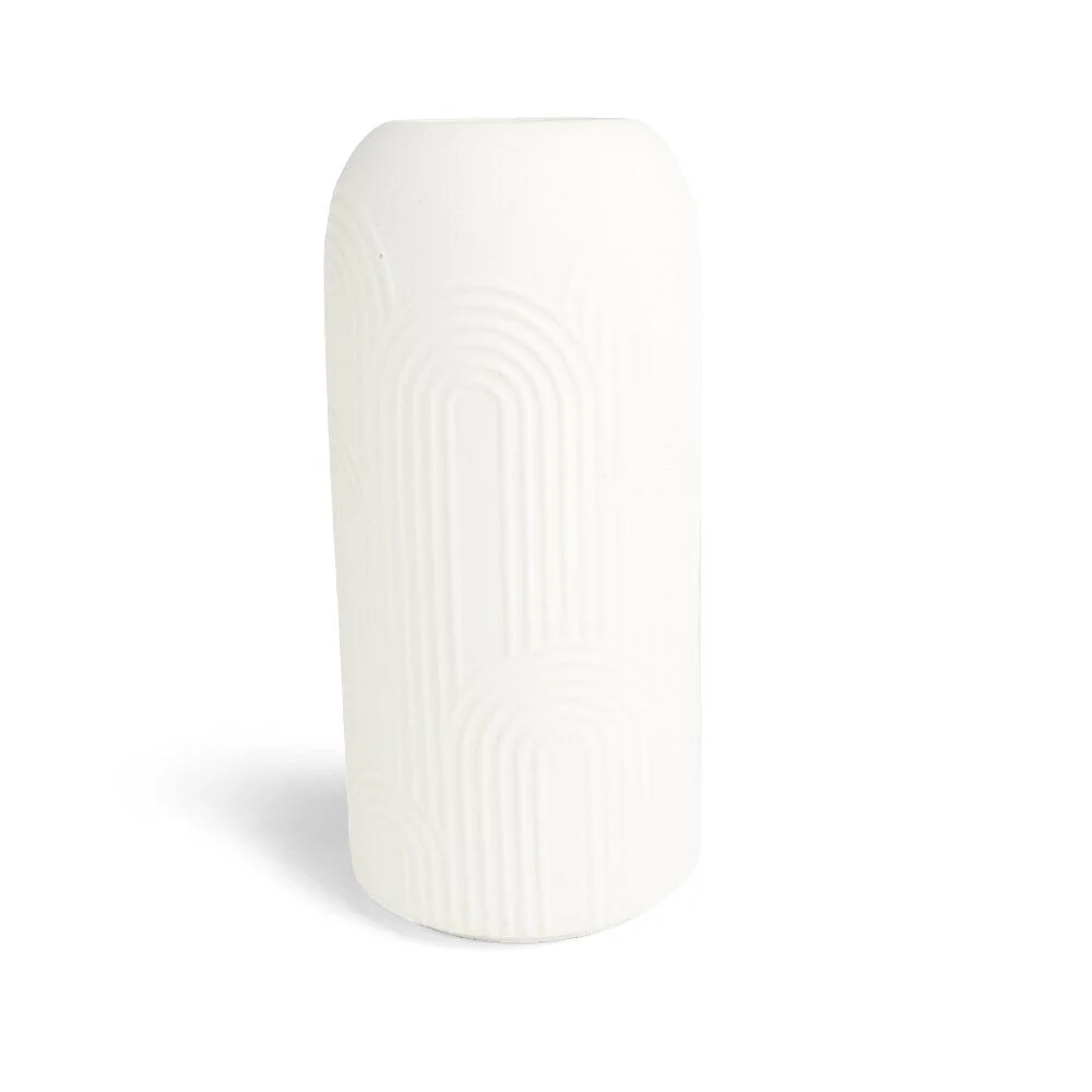 Vase céramique blanc gravures Ø13xH27,5cm
