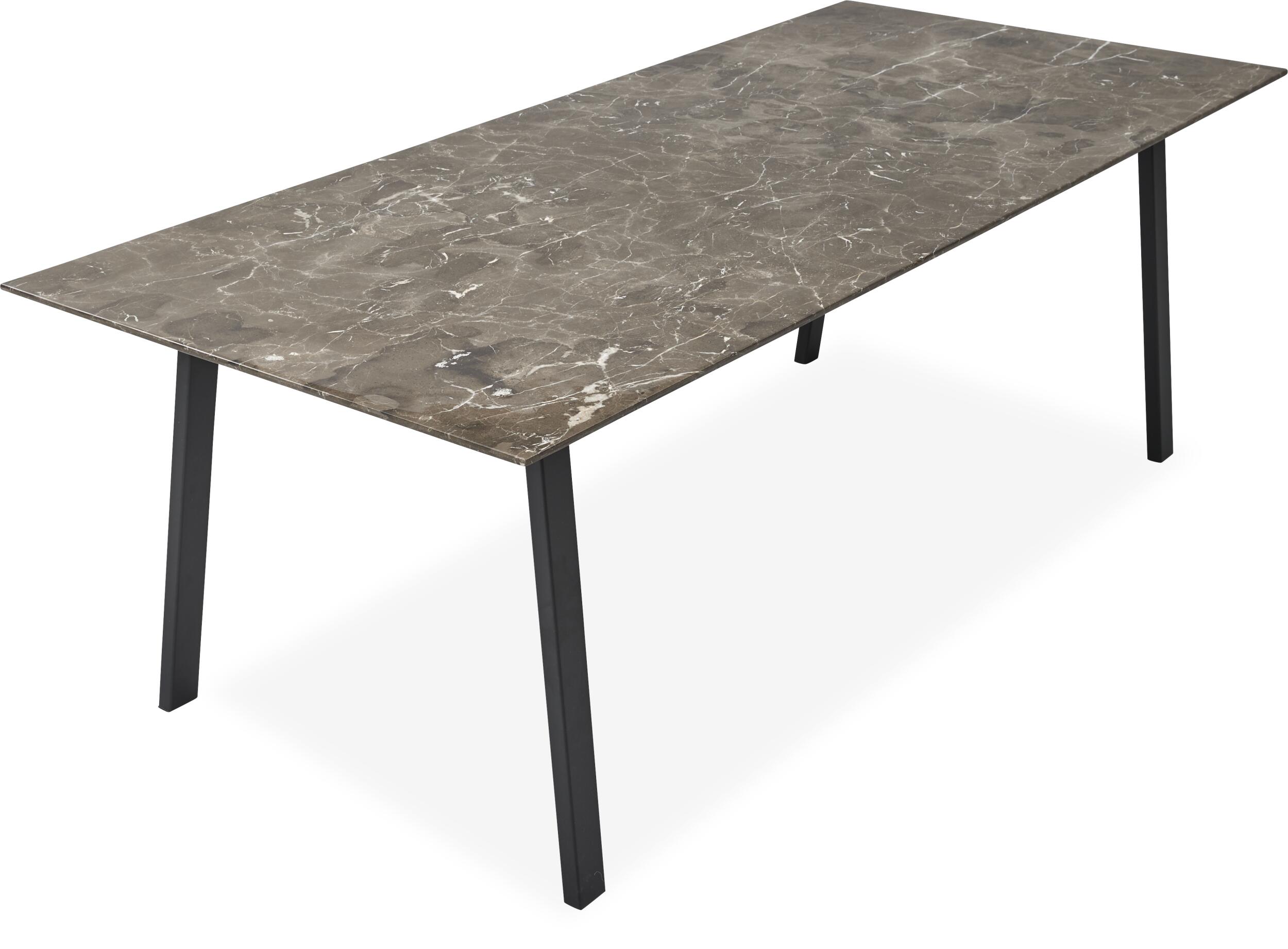 Amy Spisebord 220 x 95 x 74 cm, plade i brun marmor   lige ben i sort metal
