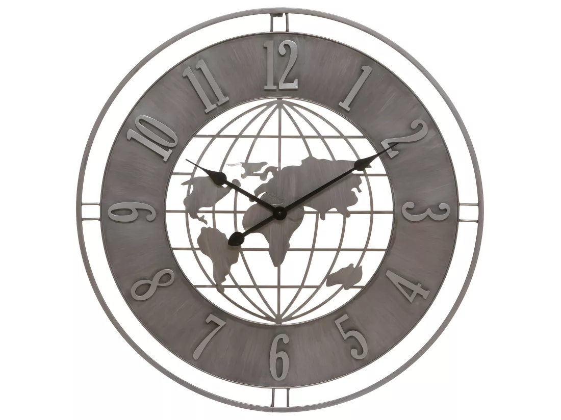 Pendule murale Monde en Métal Gris industriel D 68 cm