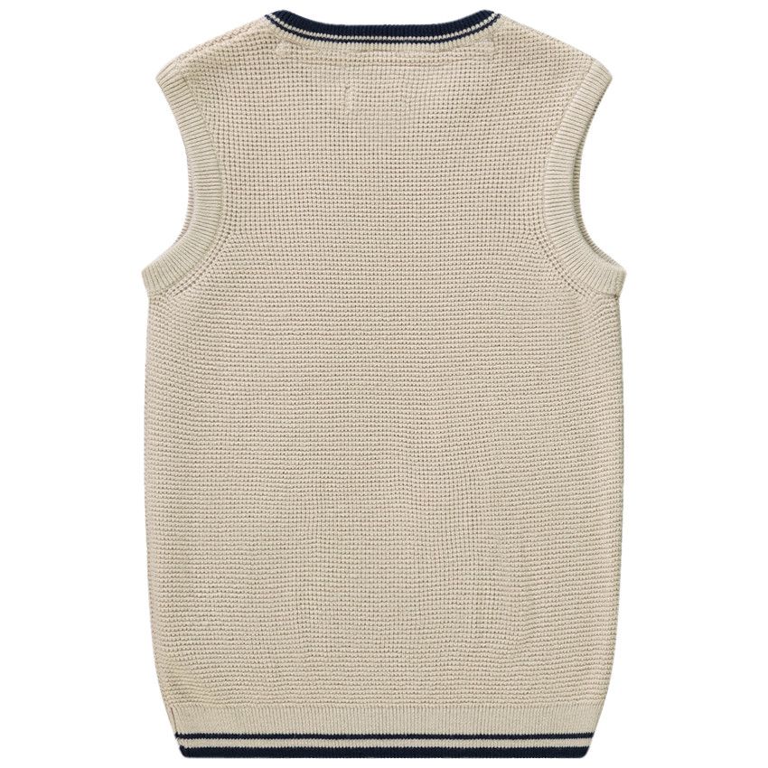 Pull sans manches en tricot col V pour garçon - Ecru