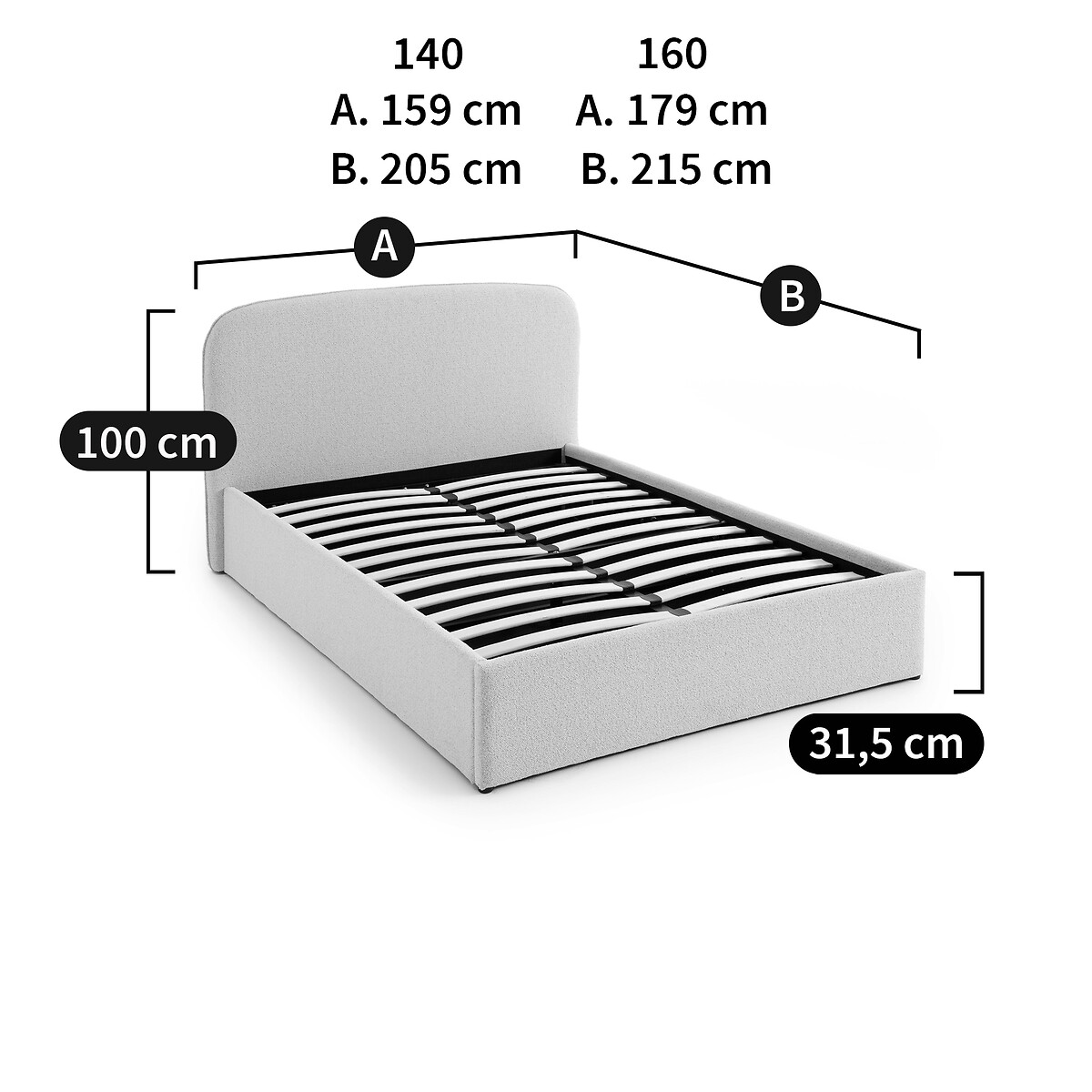 LA REDOUTE INTERIEURS<br>Cama baú Bouclette com base de ripas rebatível, Conto