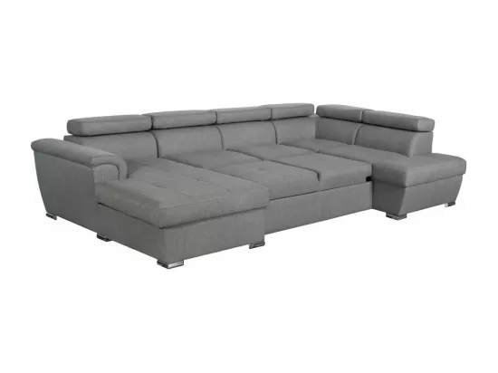 Canapé panoramique convertible avec 2 coffres Paola en tissu - Gris clair - L320,5 x P188 x H76cm - Loungitude