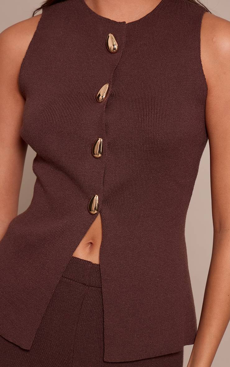 Chocolat Gilet Boutonné En Maille Compacte