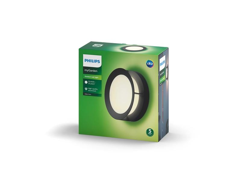 Philips Wandleuchte Actea, 12 W, 1200 lm, 2700 K, Schwarz MyGarden LED-Leuchte für den Aussenbereich