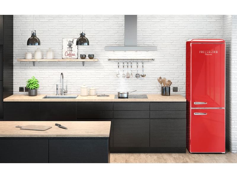 Trisa Kühl-Gefrierkombination Frescolino Classic 300 Rot Grosser Kühlschrank mit Gefrierfach in Retro Design