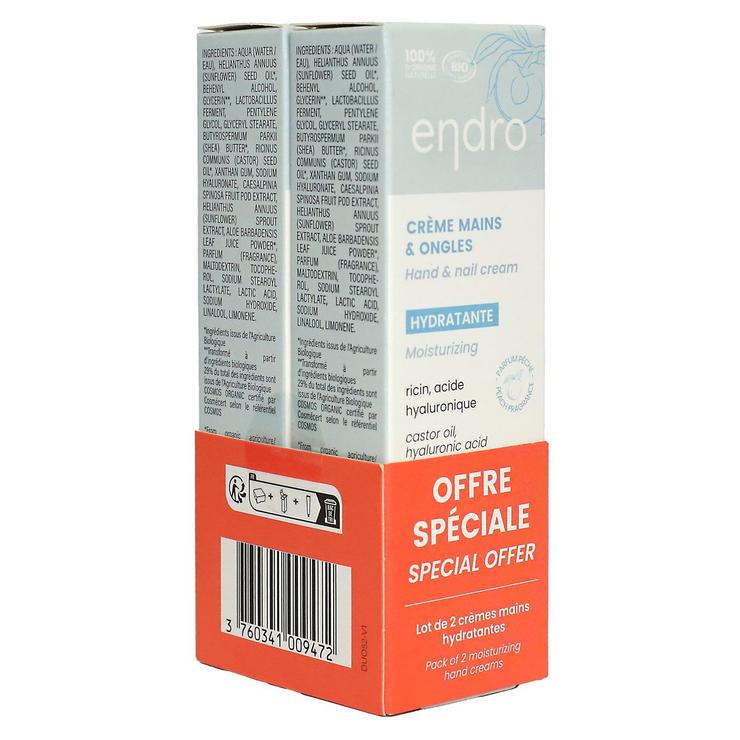 Crème mains et ongles Hydratante ricin acide hyaluronique 2x50ml