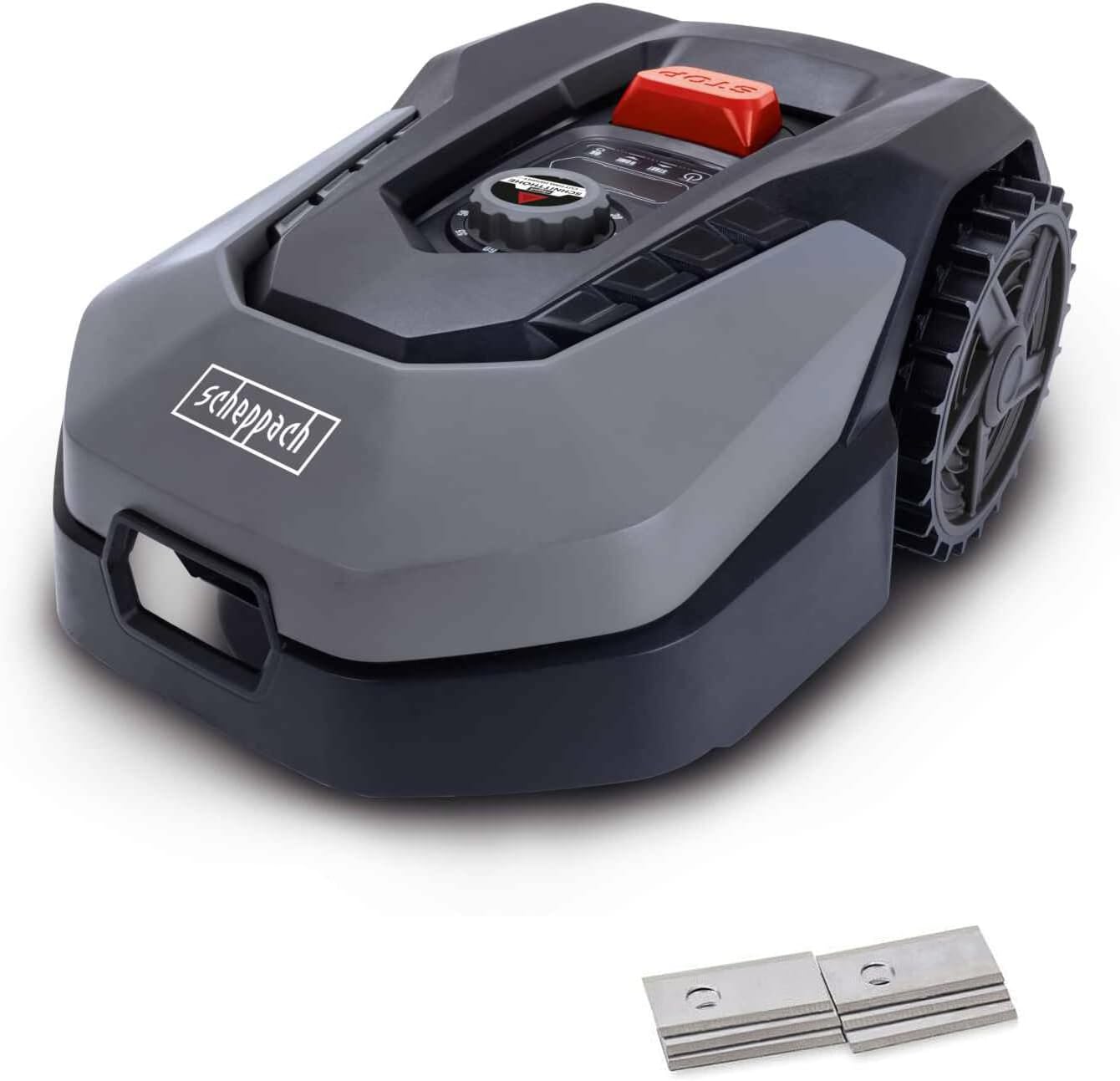 Scheppach Mähroboter RLM500W bis zu 500qm² - inkl. Ersatzmesser | 18cm Schnittbreite | 20-60 mm Schnitthöhe | Regensensor | WiFi & BT | App gesteuert | 35% Steigung | inkl. Station & Zubehör
