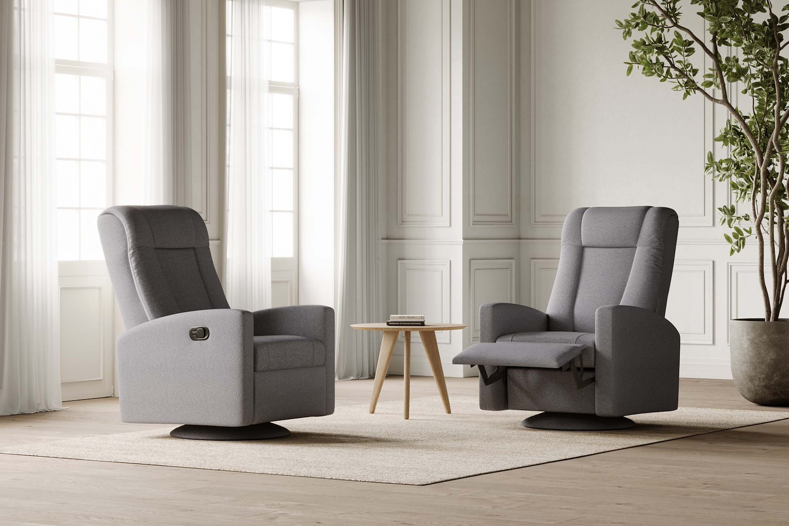 Aristo Recliner Tekstil Malmø 95 Grå med sving og gyngebeslag