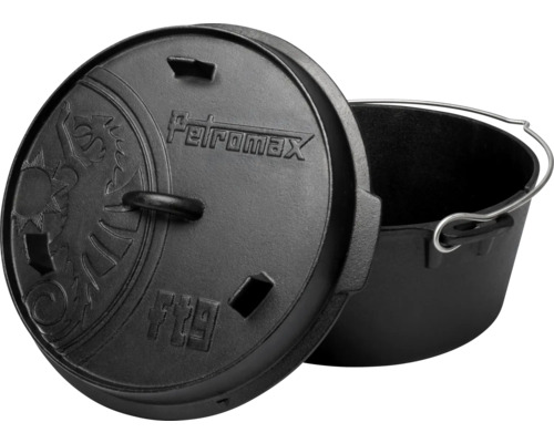 Petromax gietijzeren braadpanset, Ø 33,6 cm, zwart, inclusief stapelrek en verzorgingspasta