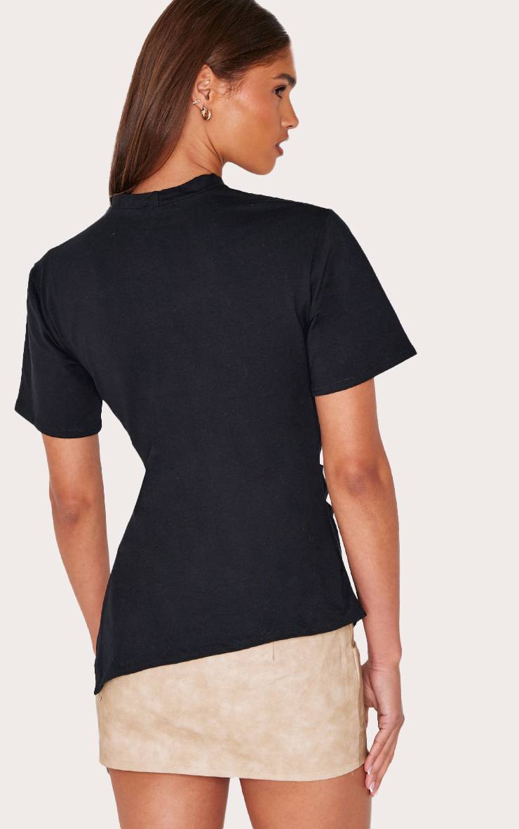 Noir T-shirt En Coton À Ourlet Asymétrique Et Côté Froncé