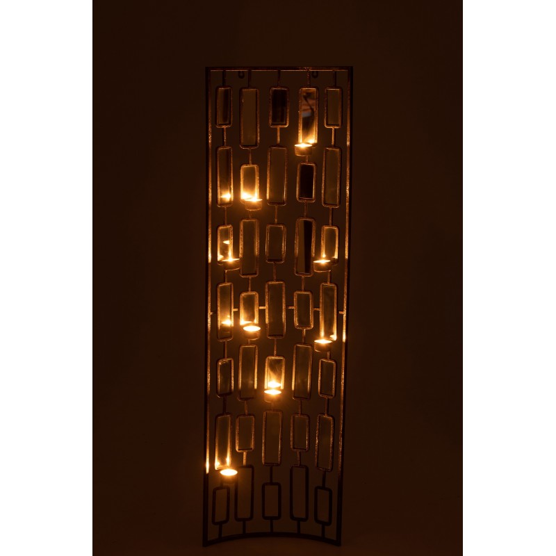 Décoration avec miroir et photophore en métal gris 36x9x121cm