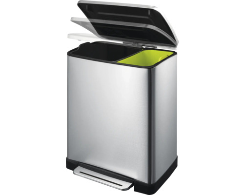 EKO E-Cube pedaalemmer, 2 compartimenten, elk 10 liter, 9 liter, roestvrij staal, mat