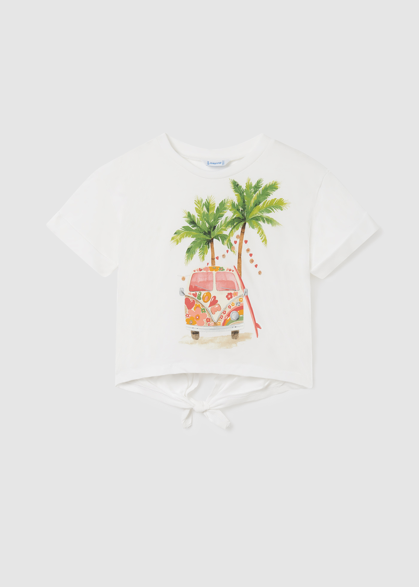 Camiseta feminina de manga curta em algodão sustentável com nó.