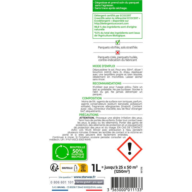 Nettoyant concentré parquet et stratifié - Label Ecocert - 1 L