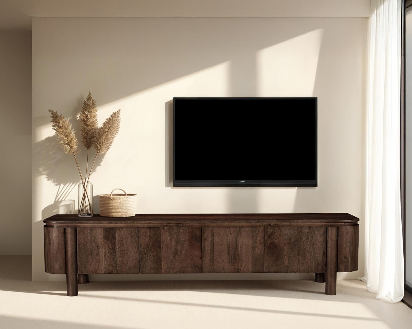 Livingfurn - Tv-meubel Bruin Mangohout - 210x43x50cm - Salano