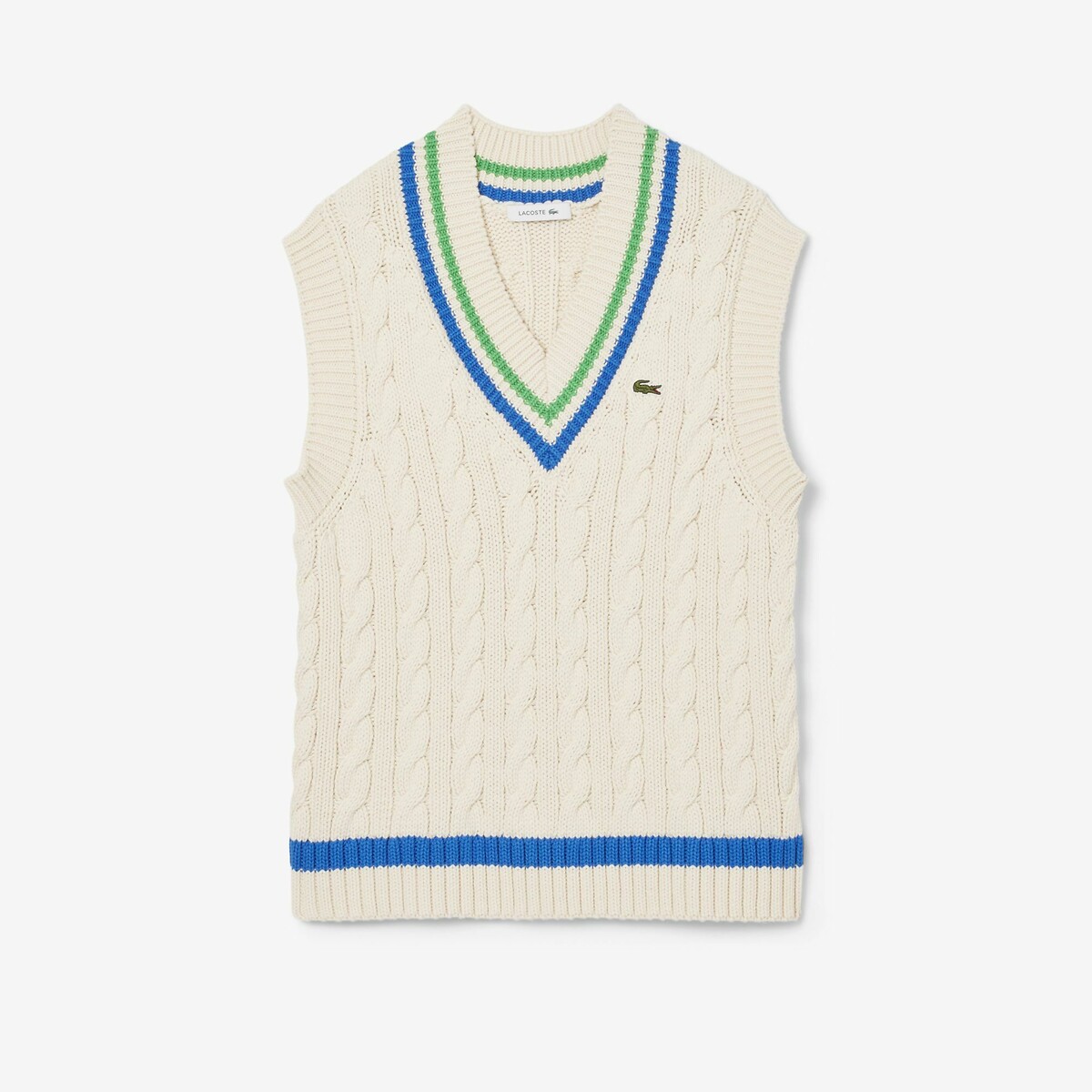 LACOSTE<br>Camisa de tênis canelada sem mangas com decote em V