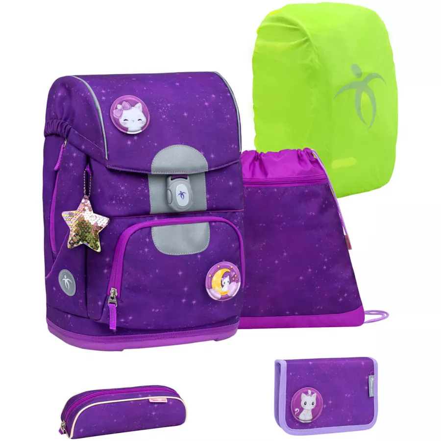 Belmil Schulranzen Motion Schulranzen Set 6-teilig mit Brustgurt, Hüftgurt Purple Sky
