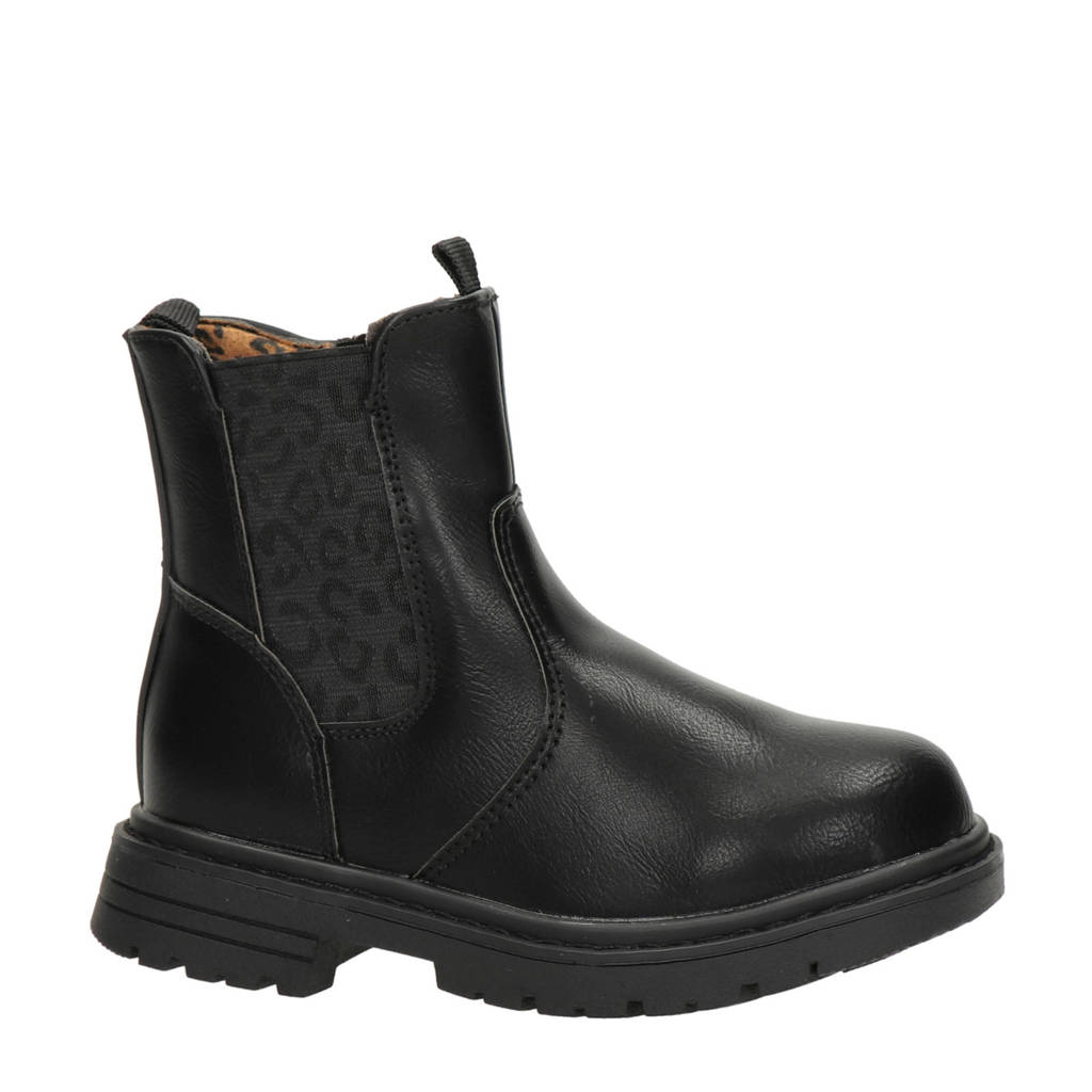 Nelson Kids chelsea boots met panterprint zwart