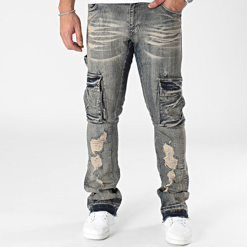 Pantalon Cargo Jean Flare Bleu Brut