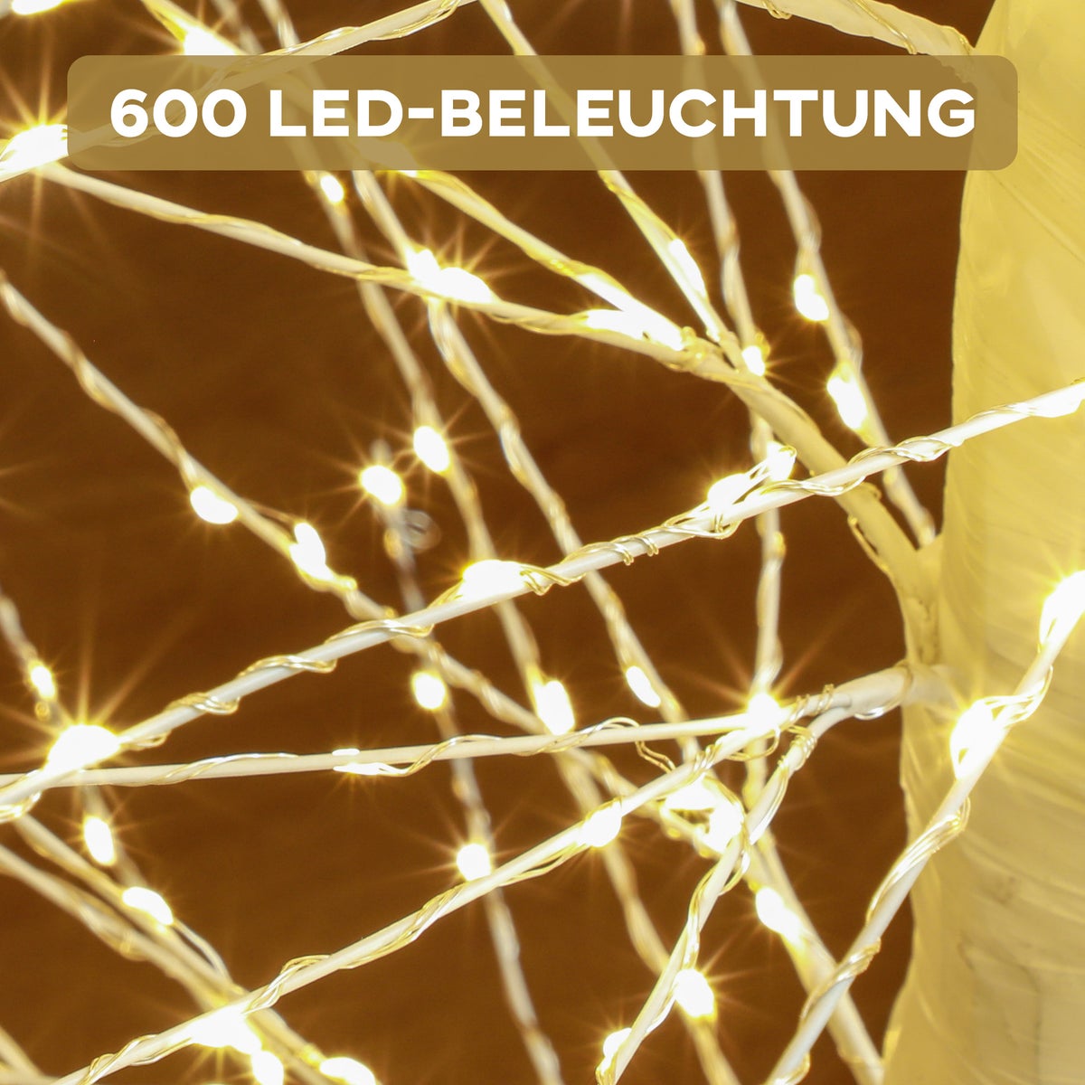 HOMCOM 150 cm verlichte kunstboom met 600 LED's, LED-kerstboom, kerstversiering voor Kerstmis, verjaardagen, bruiloften, binnen- en buitengebruik, wit