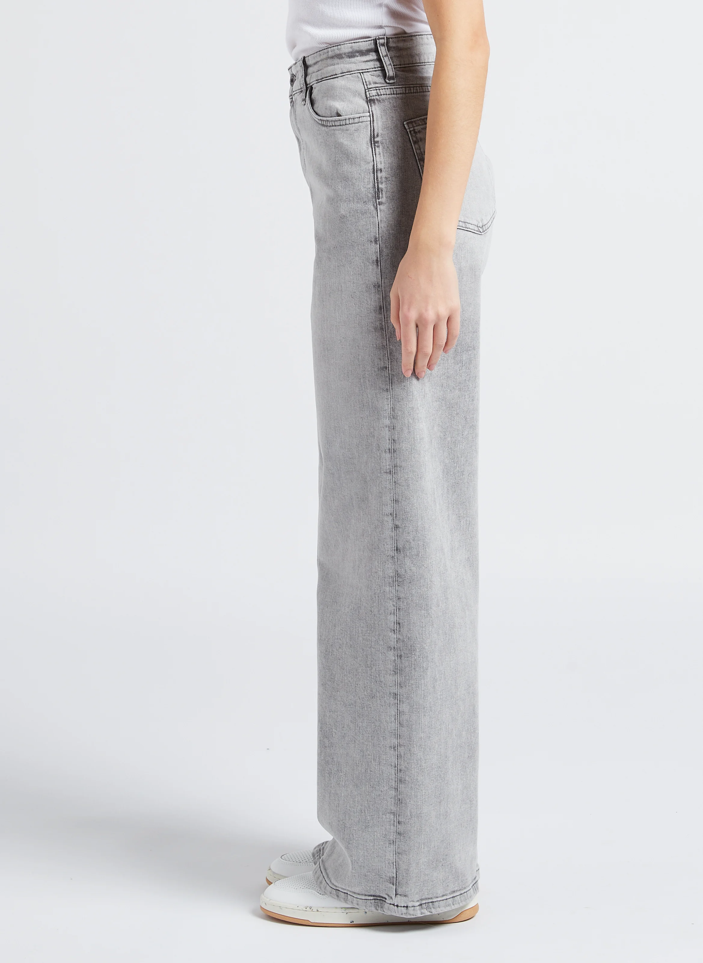 LINA - Jean ample taille haute en coton mélangé | Gris
