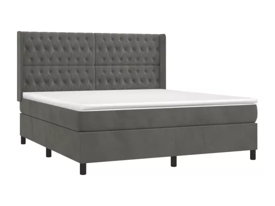 Sommier tapissier matelas et LED Gris foncé 180x200 cm Velours