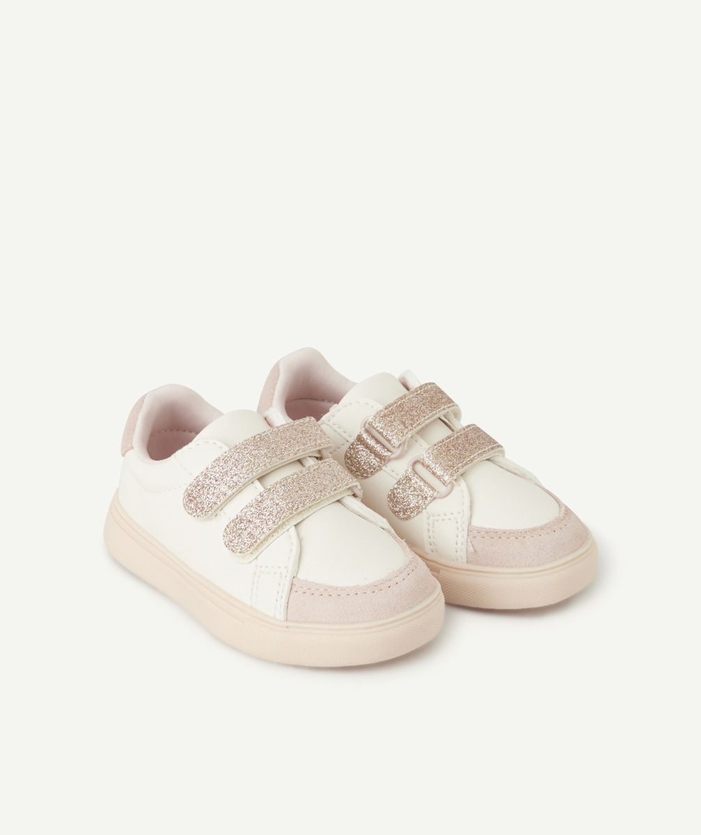 baskets bébé fille roses à scratchs pailletés