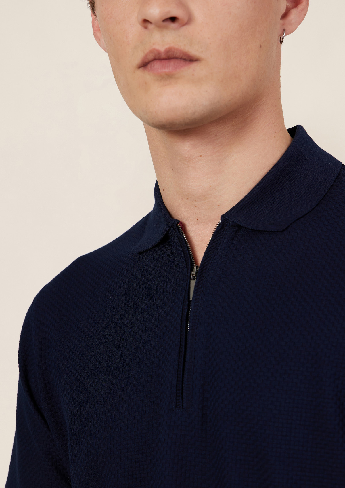 Polo manches courtes Slim en coton uni bleu marine