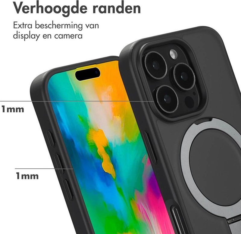Accezz Hoesje Geschikt voor iPhone 16 Pro Max Ring Stand Backcover geschikt voor MagSafe Zwart