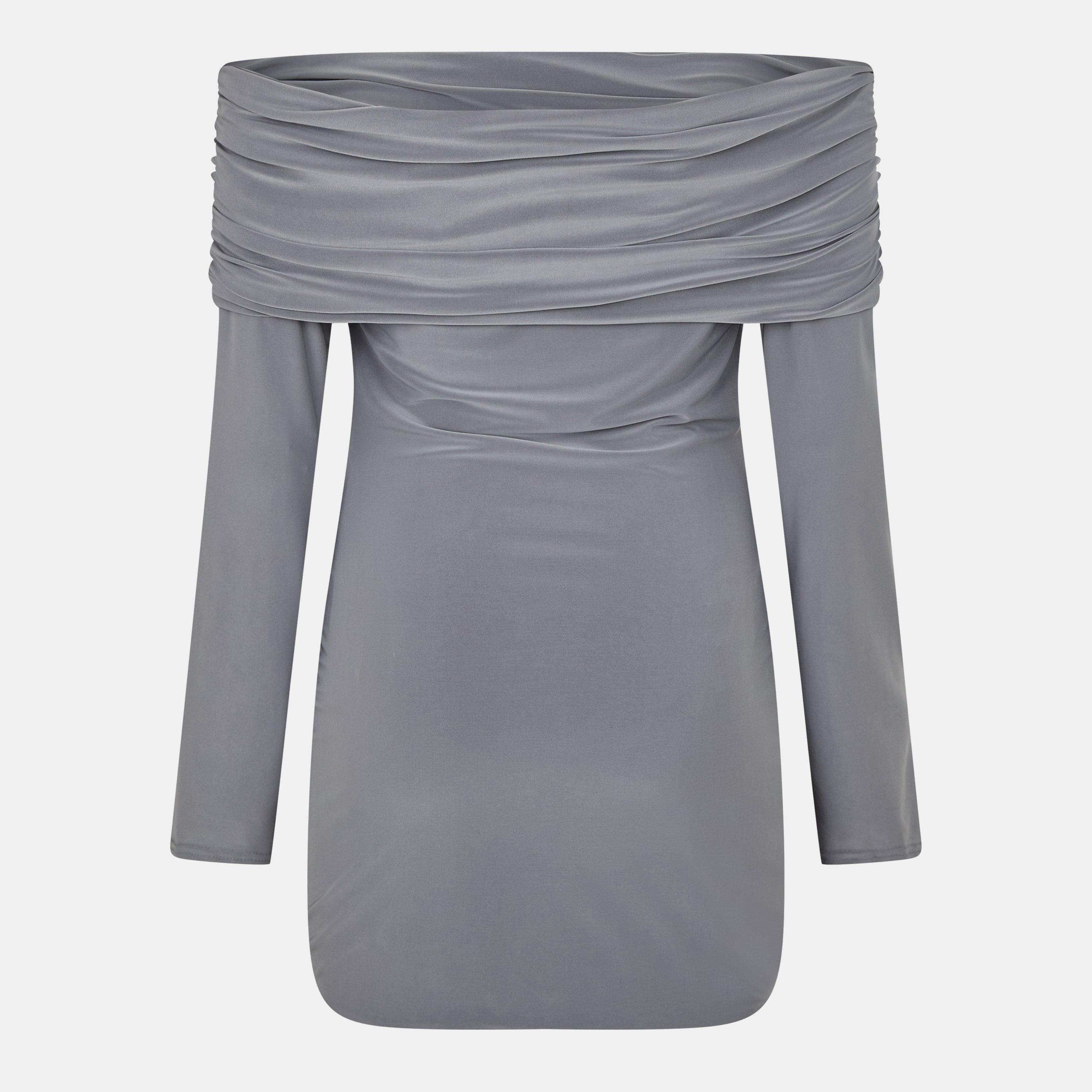 Missy Empire ME Fold Down Long Sleeve Bardot Dress