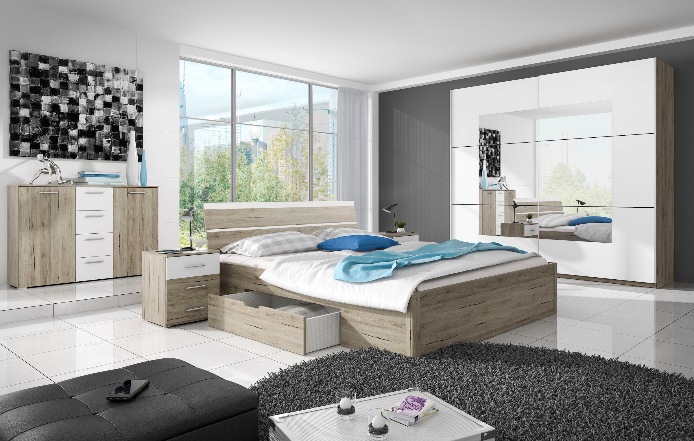 Home affaire Stauraumbett »Beta, Breite 160 oder 180cm,  moderne Bettanlage mit 2 Schubladen« Bettgestell in zwei Grössen inklusive 2 Bettschubladen