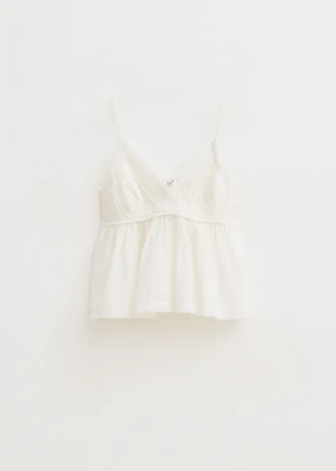 Top met broderie en kant wit (WIT)