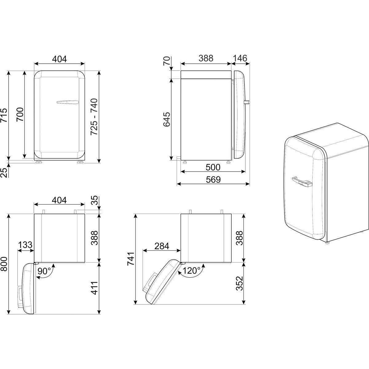 Smeg FAB5LCR6 Minibar 73cm Venstrehengt Krem