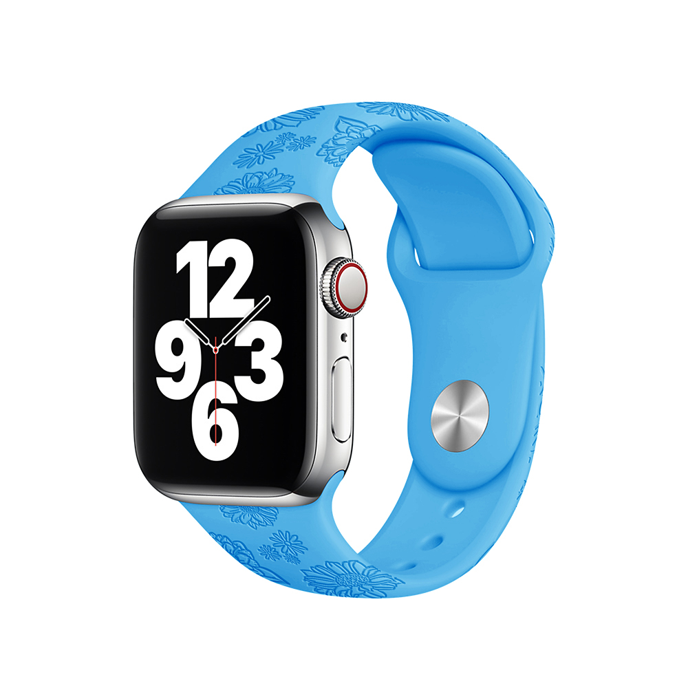 Apple Watch (49/46/45/44 mm) Silikon Sport Armband Sonneblumen Muster (Gelenkumfang: 180-230mm) - Blau