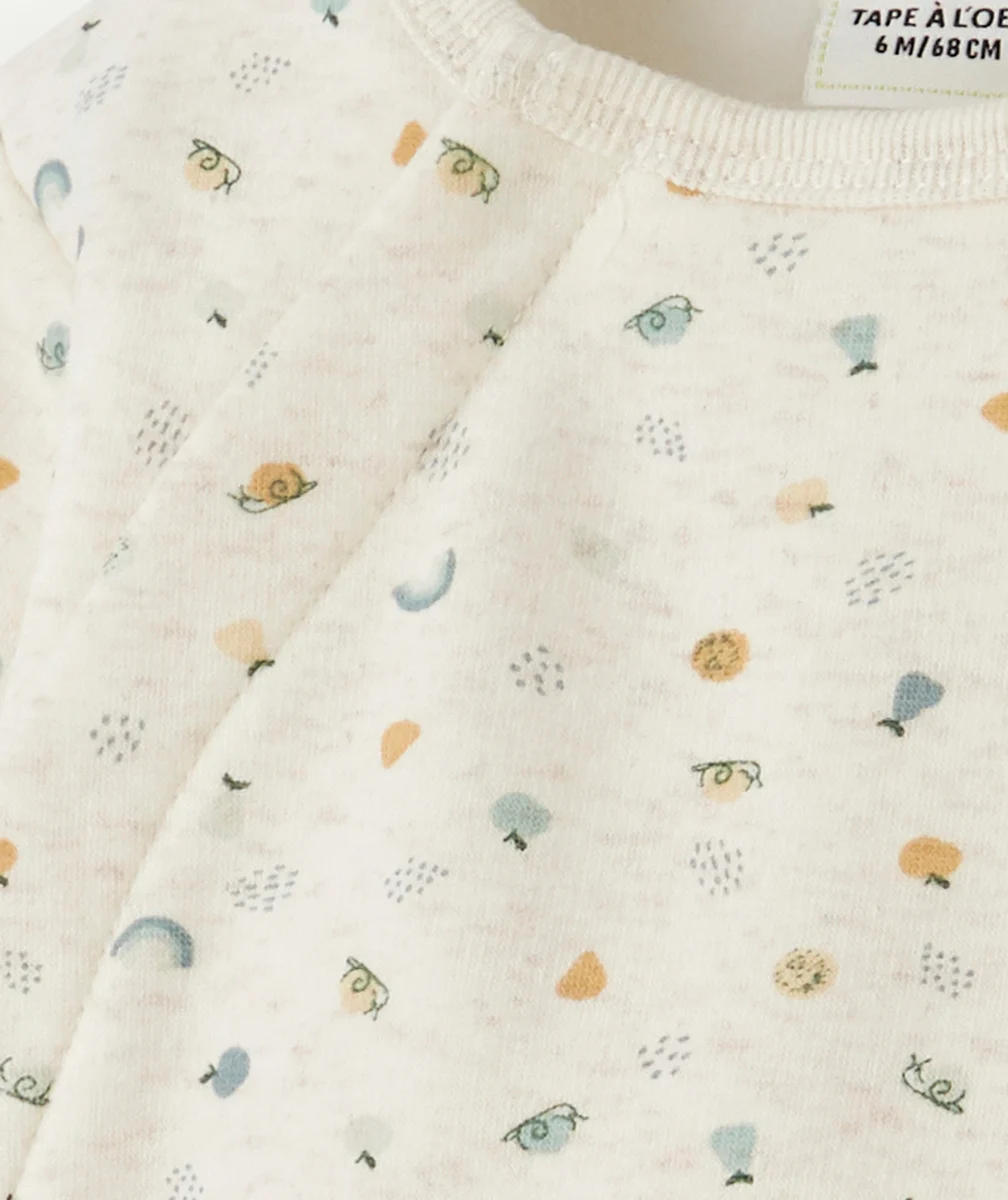 SWEAT BÉBÉ EN FIBRES RECYCLÉES ÉCRU CHINÉ ET IMPRIMÉ