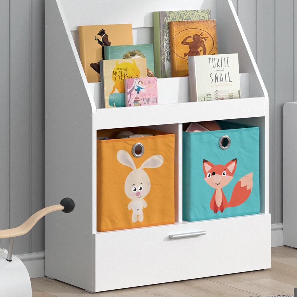 Vicco Kinderregal Bücherregal Wandregal Luigi Weiß 72x96 cm modern Kinderzimmer Regal Spielzeugregal Dekoregal Standregal Aufbewahrungsregal Würfelregal Schublade Ablage Fach freistehend Faltbox