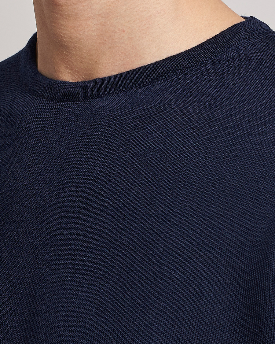 Stenströms Merino Patch Crew Neck Navy/Light Grey