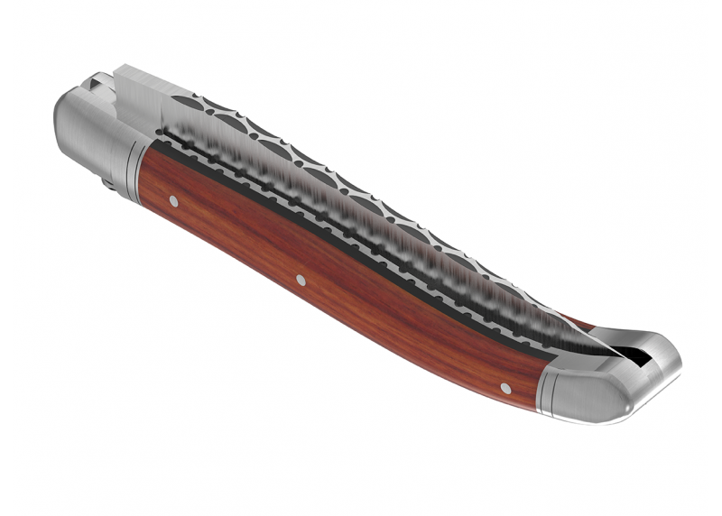 Couteau Laguiole prestige avec un manche en bois de rose et mitres en acier inoxydable