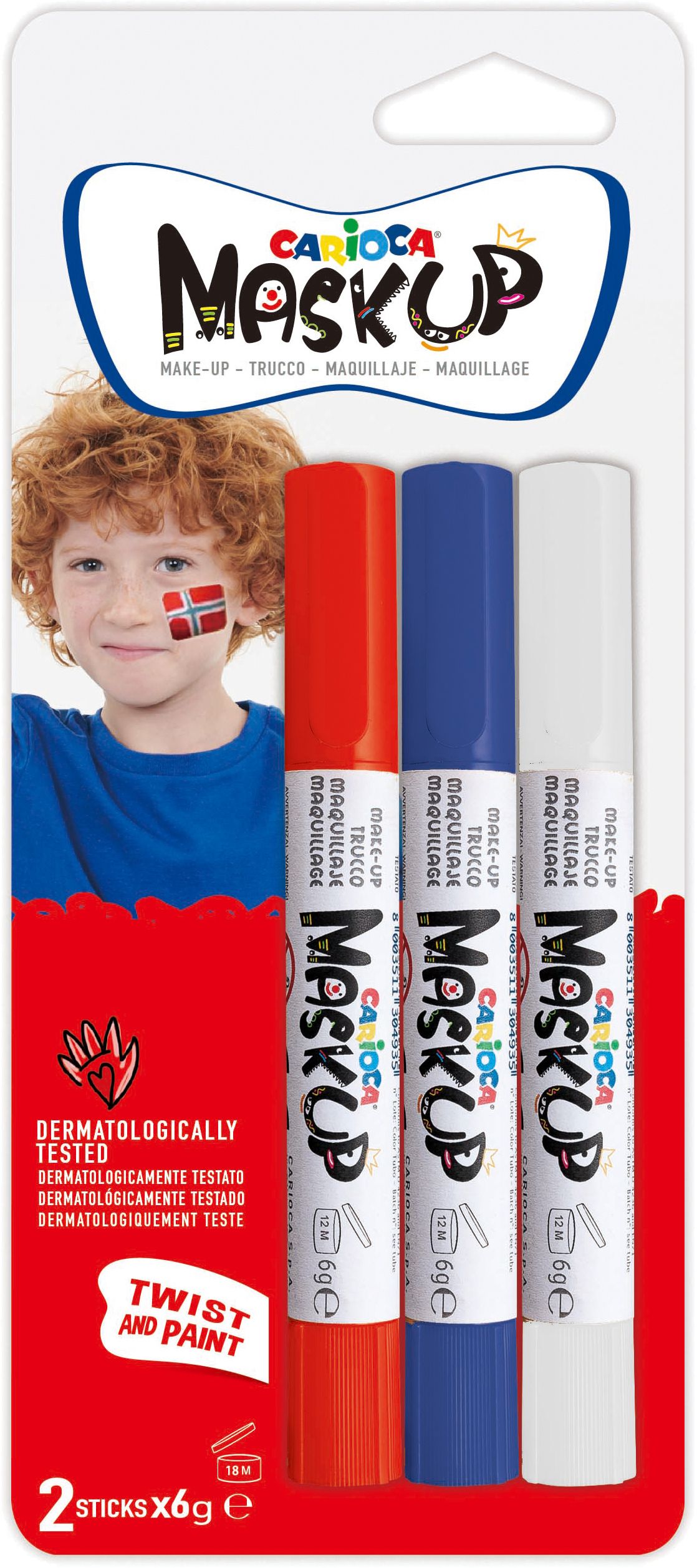 Ansiktsmaling Carioca norske flagg 3 stk