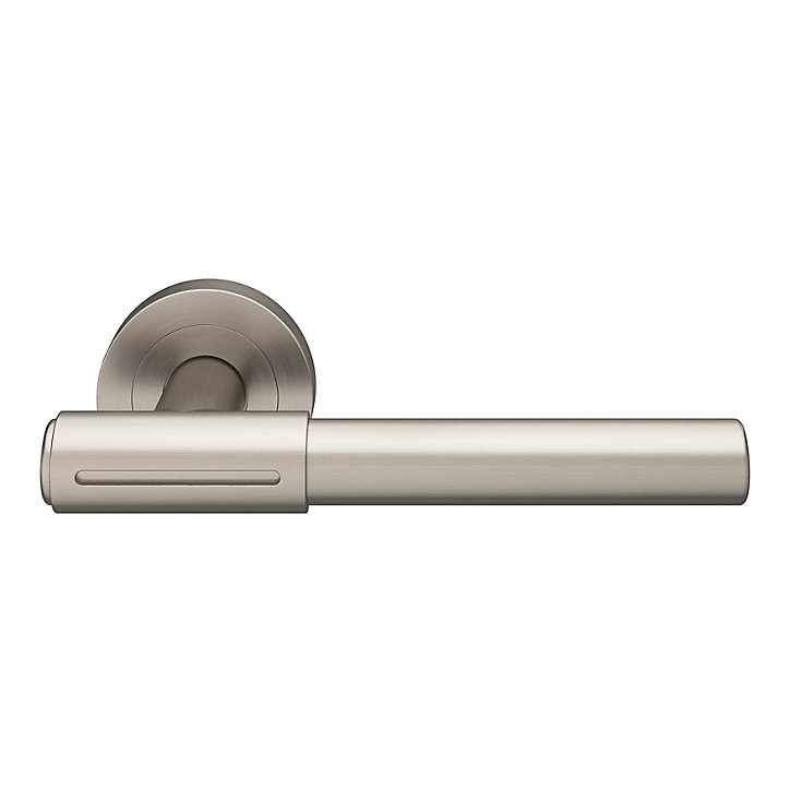 Ensemble poignée sur rosace rond à visser GoodHome Hezo aluminium effet nickel satin gris Ø50mm