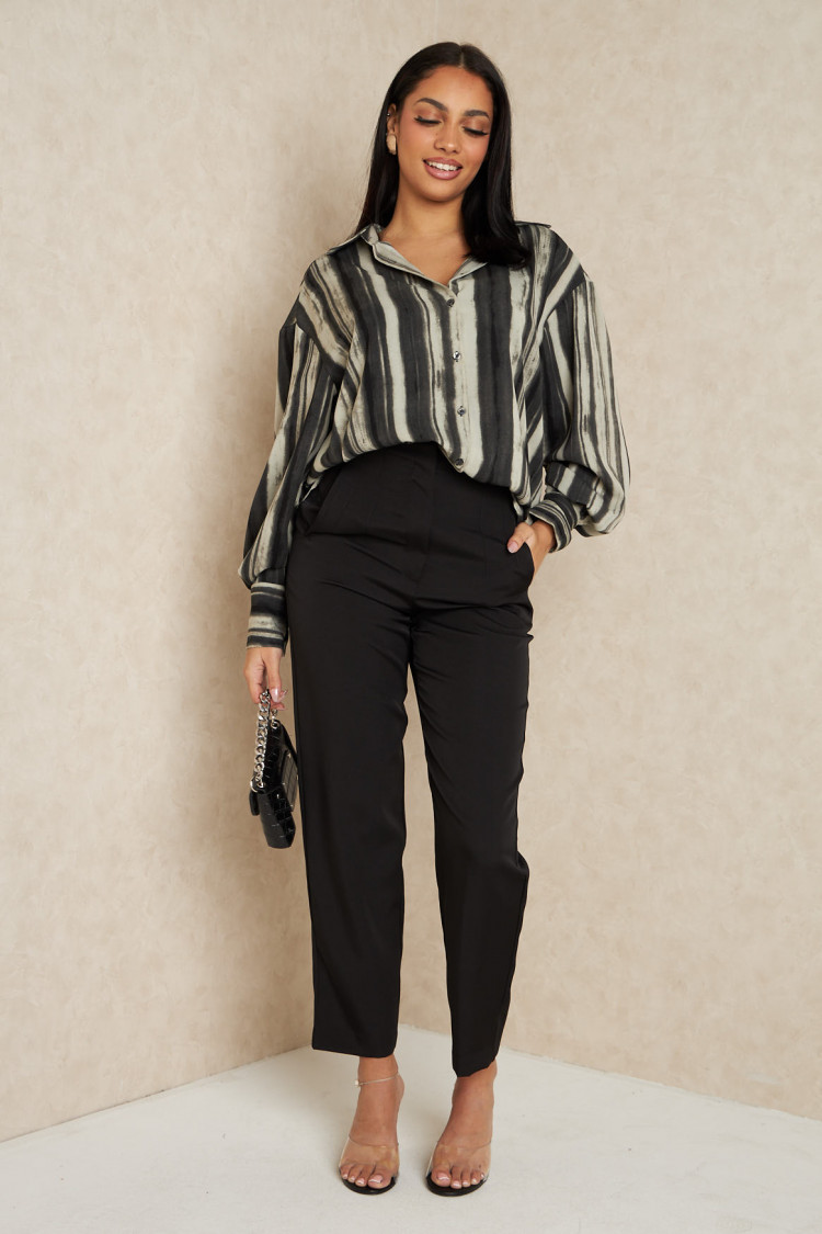 Chemise à rayure bicolore noire et beige