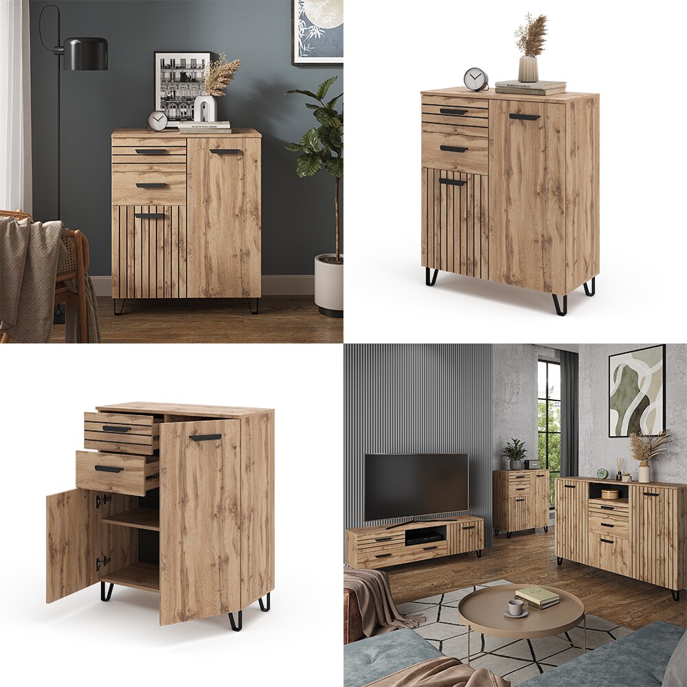 Vicco Kommode Mehrzweckschrank Universalschrank Amber Eiche 80x100 cm modern Wohnzimmer Schrank Flurschrank Schlafzimmerschrank Ablage Schrankschublade Schranktür Schrankfach Aufbewahrung