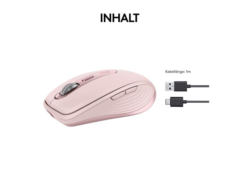 Logitech Mobile Maus MX Anywhere 3s Rose Kompakte kabellose Performance-Maus mit 8K DPI-Sensor