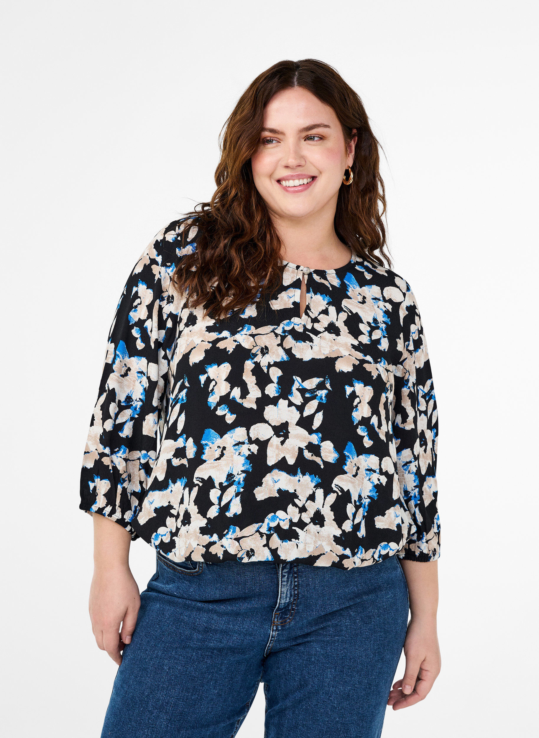 Viskosebluse med print og smock