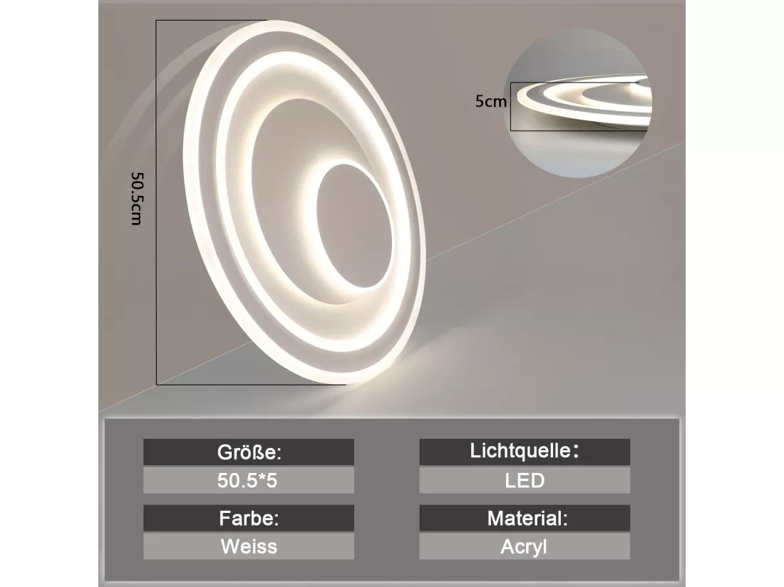 NETTLIFE Plafonnier LED salon dimmable avec télécommande RGB lampe de terrasse blanche ronde 50 cm RGB couleur changeante