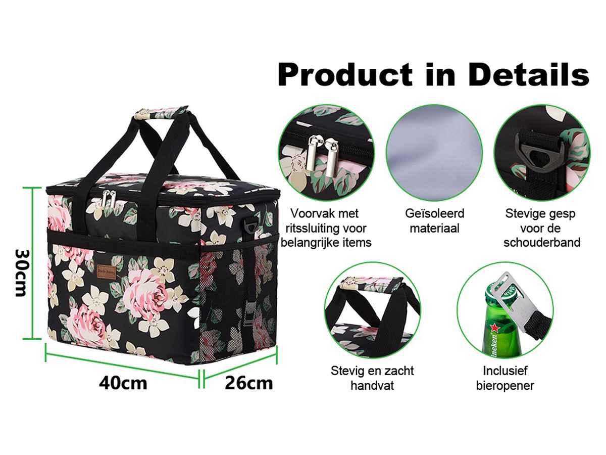 Packaway 30 liter geïsoleerde koeltas - Black Flower