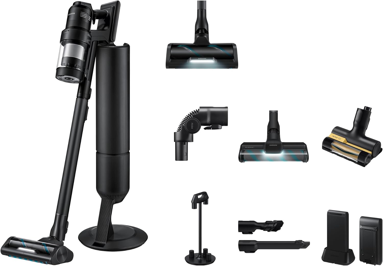 Samsung VS90F40EEK/WD Bespoke AI Jet Ultra Akku+ CompleteClean, Akku-Handstaubsauger inkl. Zubehör, 400 W, 2 Akkus, All-In-One-Station, Active Dual & Slim LED+ Bürste, Pet Tool+, Satin Black