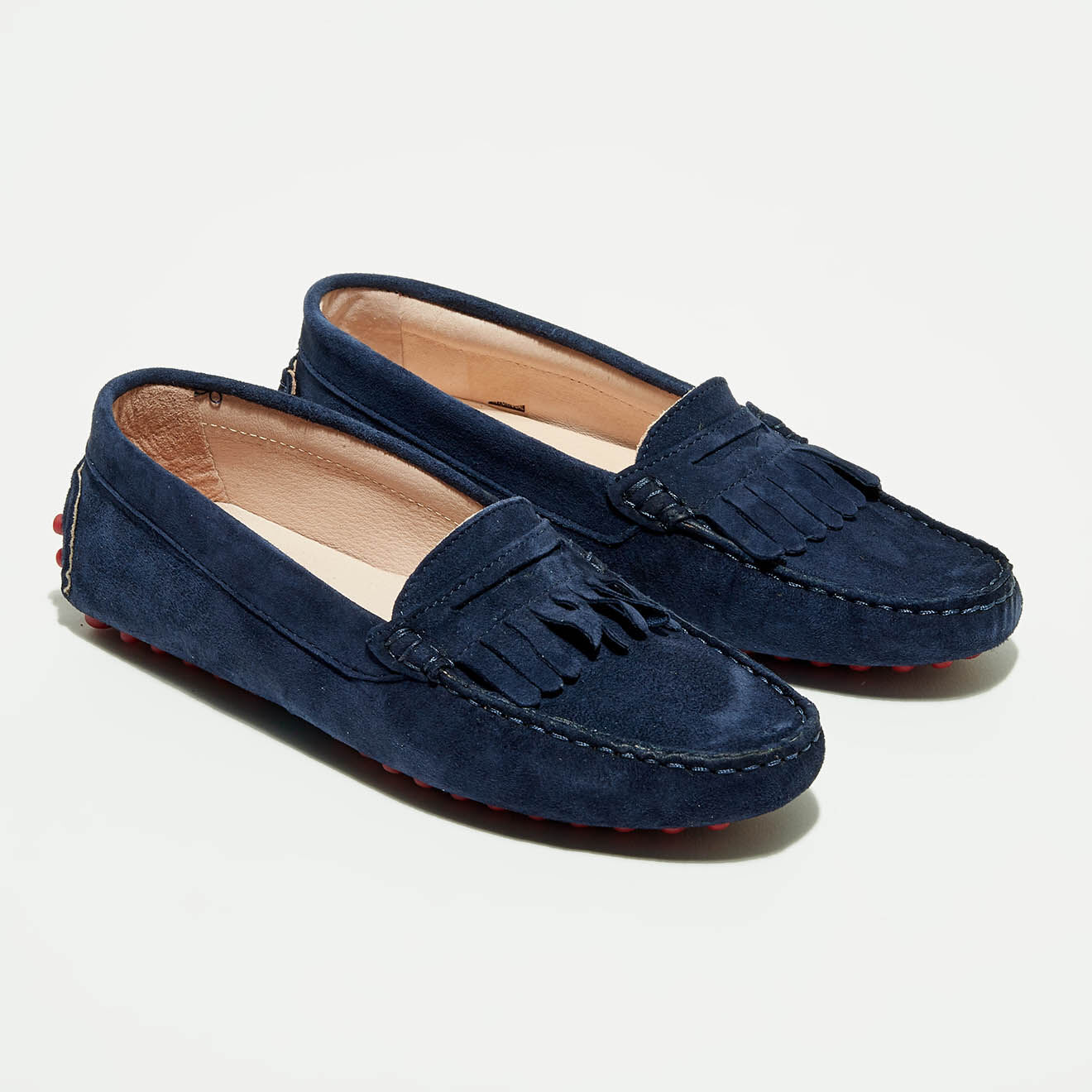 Flavio Création Mocassins en Velours de Cuir Marcia marine/rouge