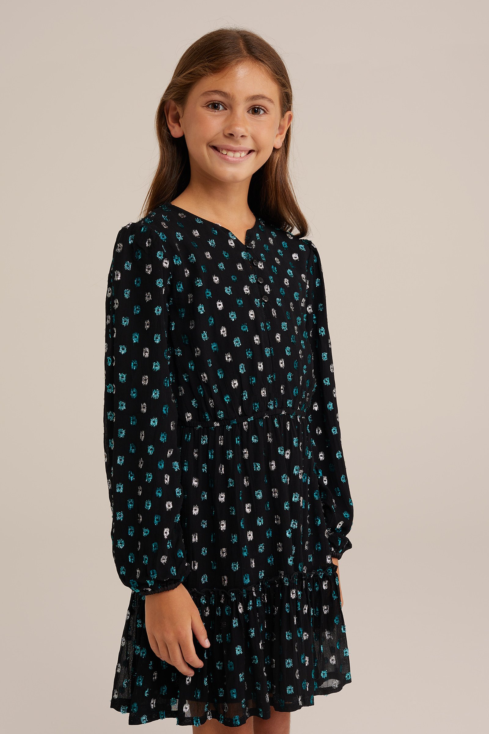 Meisjes jurk met dessin WE Fashion Mintgroen